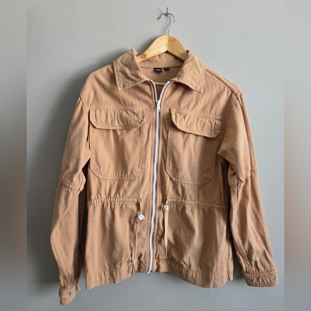Icone Camel Utility Jacket Women’s Zip Front Cargo Pockets Lightweight Coat XS